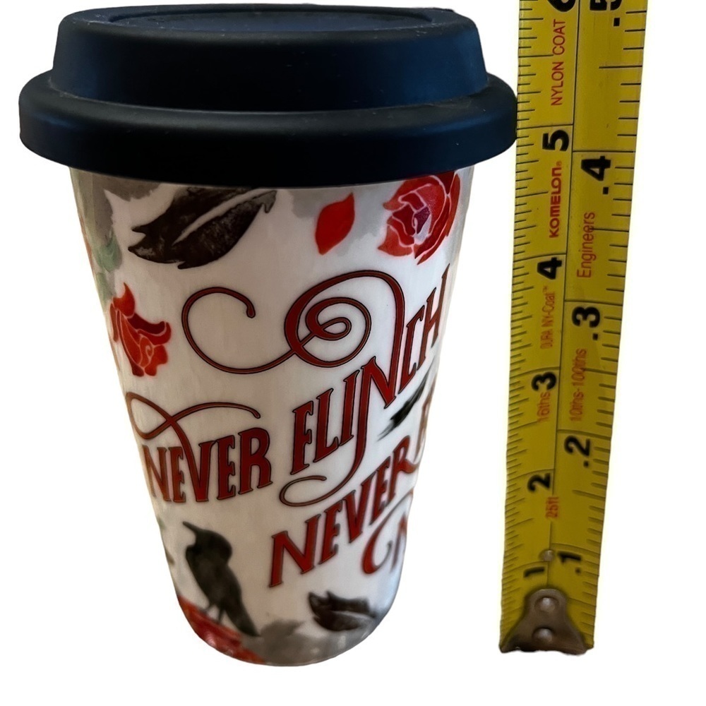 OWLCRATE Nevernight Ceramic Travel Coffee Mug And Silicone Lid Red Roses & Crows - Picture 6 of 9